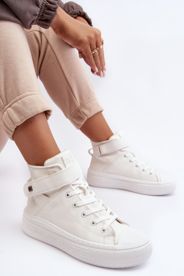 Moteriški izoliuoti sportbačiai ant Big Star platformos, balti MM274006 2