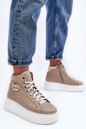 Moteriški sportbačiai su aukštu užtrauktuku Lemar Beige Katerin