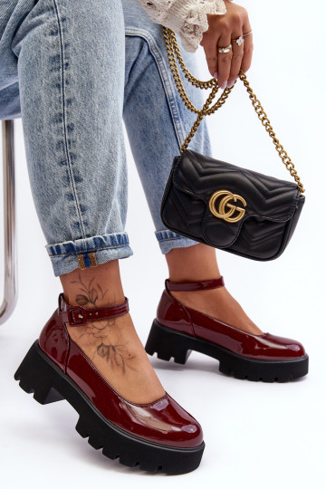 Lakinės odos moteriški batai žemu kulnu su sagtimi, Burgundy Owena 2