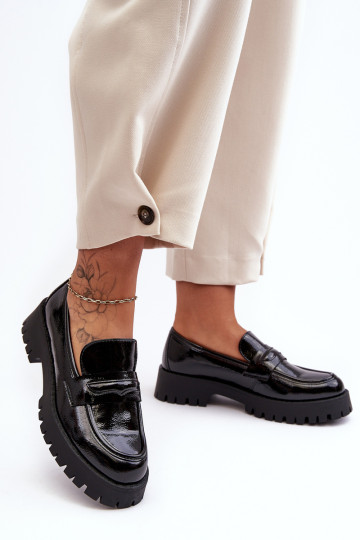 Patentiniai „Loafer“ batai plokščiais kulnais, juoda „Jannah“. 2