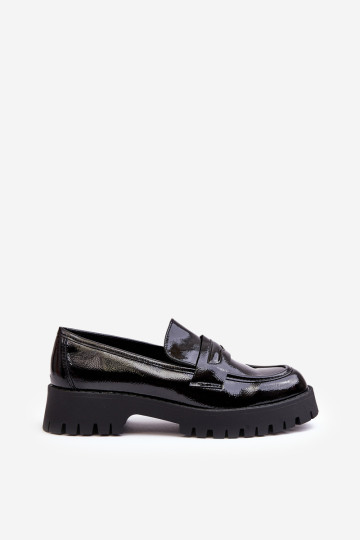 Patentiniai „Loafer“ batai plokščiais kulnais, juoda „Jannah“.