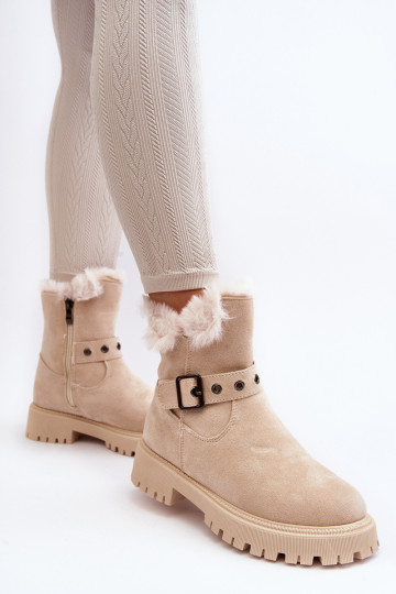 Smėlio spalvos Morcos moteriški kulkšnies batai su kailiu užtrauktuku 2