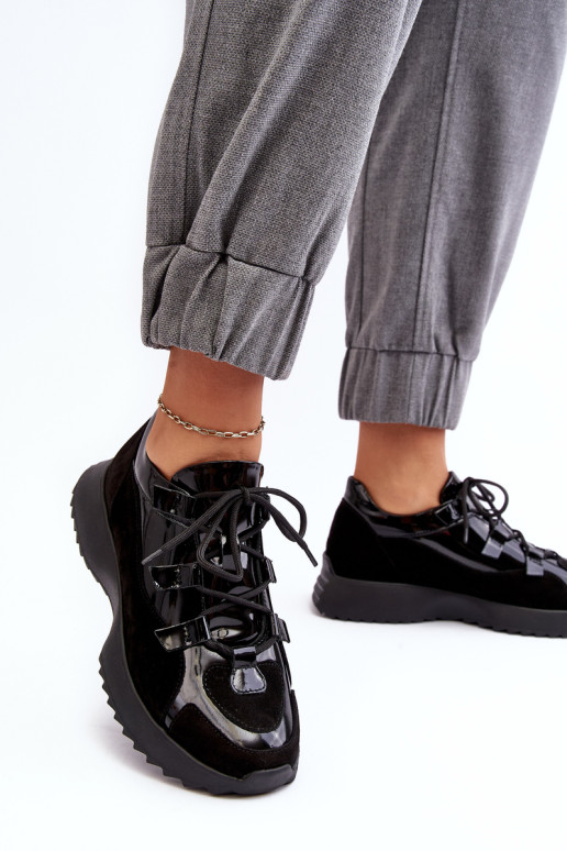 Odiniai lakuoti moteriški sportiniai batai M01/ 2 Zazoo Black