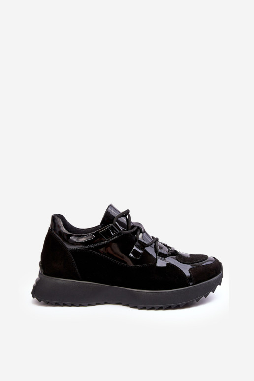 Odiniai lakuoti moteriški sportiniai batai M01/ 2 Zazoo Black