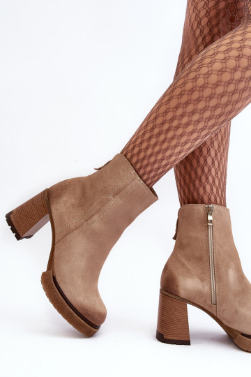 Zomšiniai moteriški aukštakulniai batai smėlio spalvos Lemar Remilda