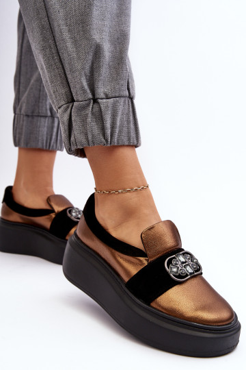 Moteriški odiniai batai ant platformos su puošmena Laura Messi 2697/ 744-300 Gold