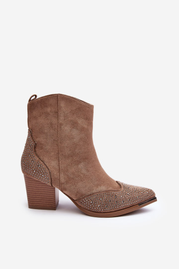 Moteriški dekoruoti kaubojiški batai ant aukšto kulno smėlio spalvos Eleduana