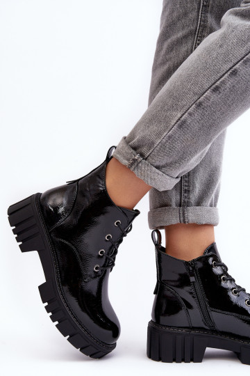 Lakinės odos izoliuoti suvarstomi kulkšnies batai juodi Bjorg 2