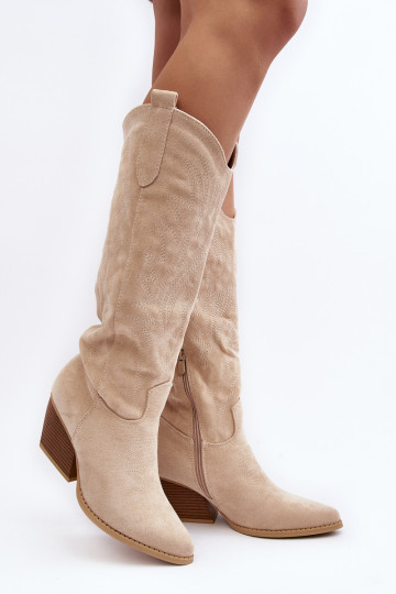 Sloanos moteriški šviesiai smėlio spalvos kaubojiški batai 2