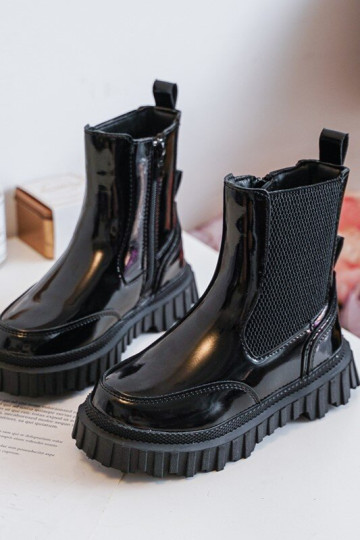 Vaikiški lakiniai aulinukai su užtrauktuku, šilti, juodi Jolynn