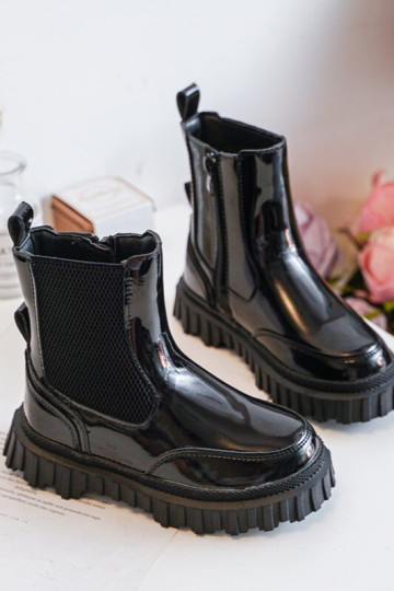 Vaikiški lakiniai aulinukai su užtrauktuku, šilti, juodi Jolynn 2