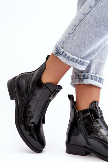 Lakinės odos moteriški aukštakulniai batai, šilti juodi S.Barski HY75-120 juodi 2