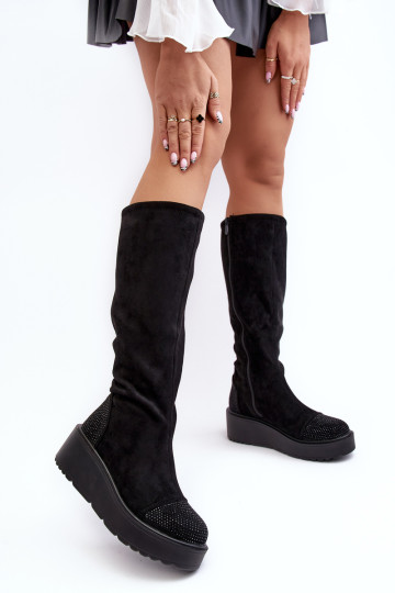 Moteriški zomšiniai batai ant platformos S.Barski HY53-8 Juodi 2