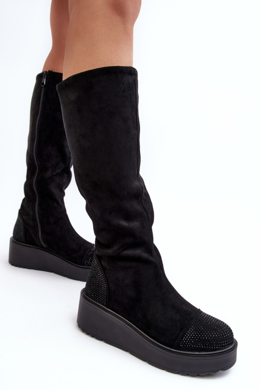 Moteriški zomšiniai batai ant platformos S.Barski HY53-8 Juodi