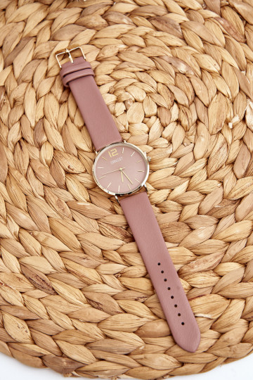 Moteriškas laikrodis su odiniu dirželiu Ernest E62001MD rožinis