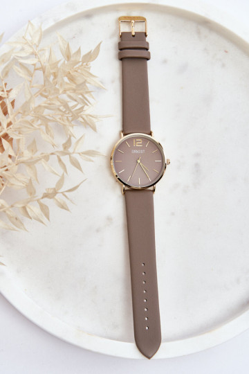 Moteriškas laikrodis su odiniu dirželiu Ernest E62001MD pilkas