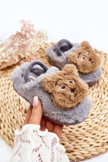 Vaikiškos kailinės šlepetės su meškiuku, Pilka Dicera 2