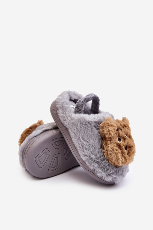 Vaikiškos kailinės šlepetės su meškiuku, Pilka Dicera