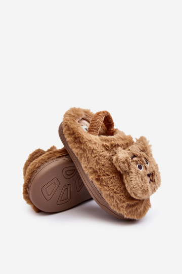 Vaikiškos kailinės šlepetės su meškiuku, rudos spalvos Dicera