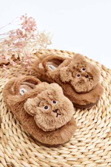 Vaikiškos kailinės šlepetės su meškiuku, rudos spalvos Dicera 2