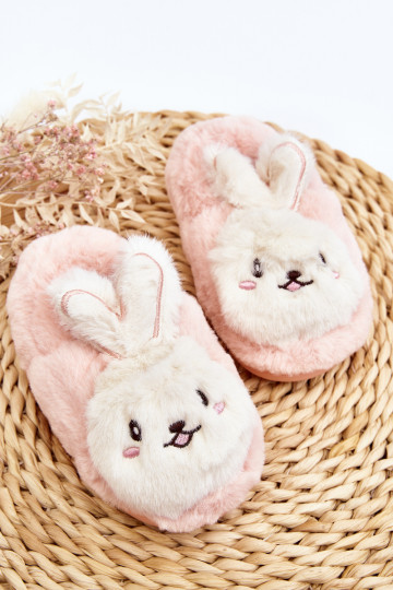 Pūkuotos vaikiškos šlepetės su zuikučiu, šviesiai rožinės spalvos Apolanie