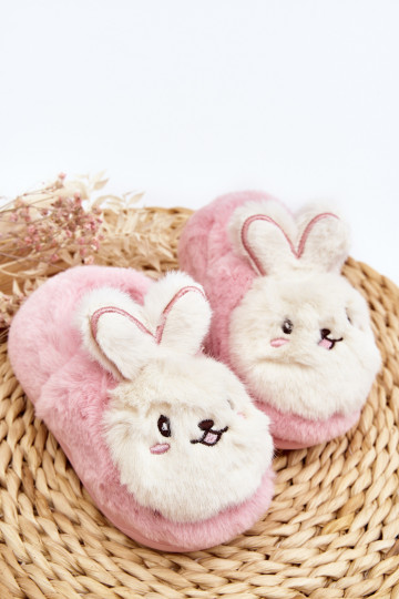 Pūkuotos vaikiškos šlepetės su zuikučiu, rožinė Apolanie