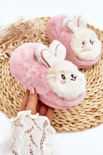 Pūkuotos vaikiškos šlepetės su zuikučiu, rožinė Apolanie 2