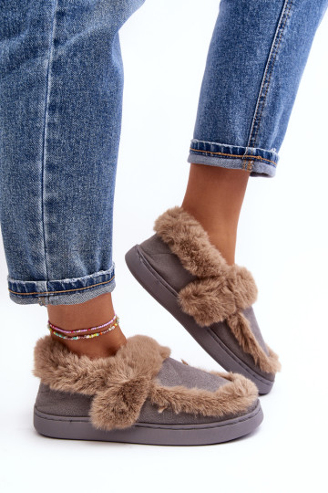 Moteriškos šlepetės su kailiu Pilka Sailey