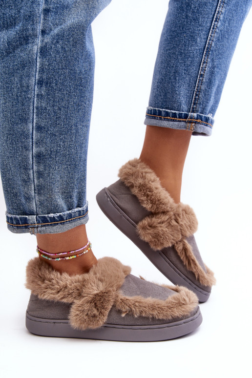 Moteriškos šlepetės su kailiu Pilka Sailey