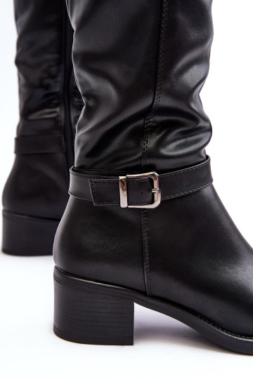 Moteriški batai iki kelių žemakulniai juodi Bafiske 2