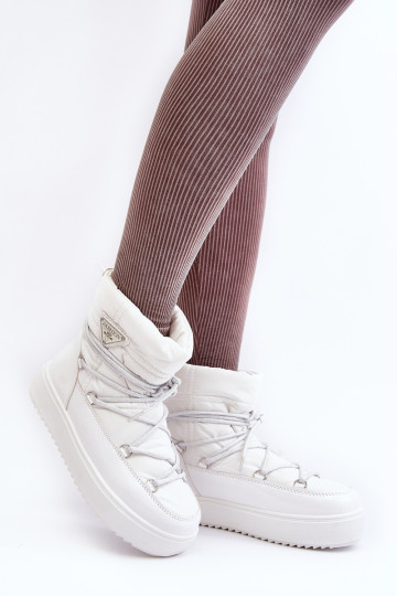 Moteriški sniego batai su platforma, suvarstomi, baltos spalvos