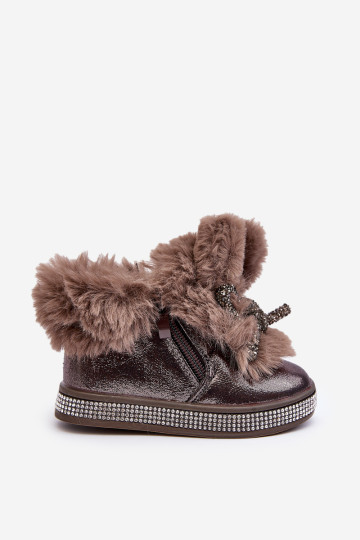 Vaikiški sniego batai su užtrauktuku ir kailiu, rudi, Hanija