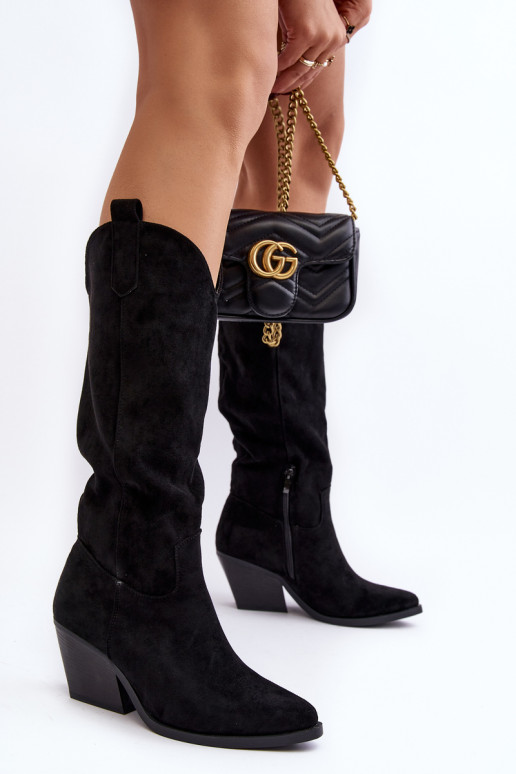 Moteriški kaubojiški batai virš kelių, juodi Oppore