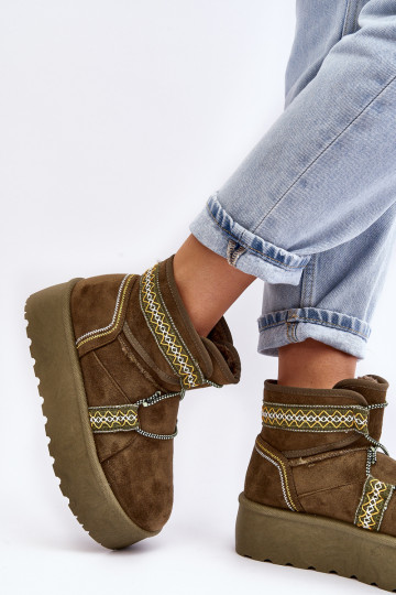 Moteriški sniego batai ant storo pado su raišteliais, žalios spalvos Milson 2