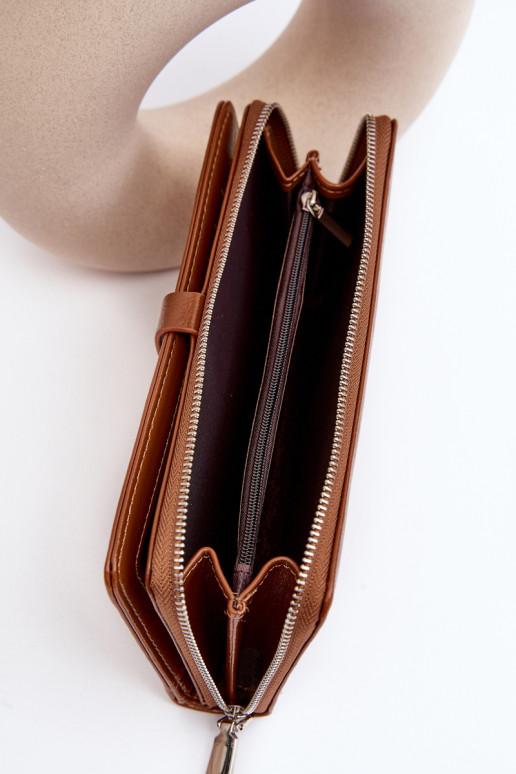 Moteriška patentinė magnetinė piniginė ruda balta