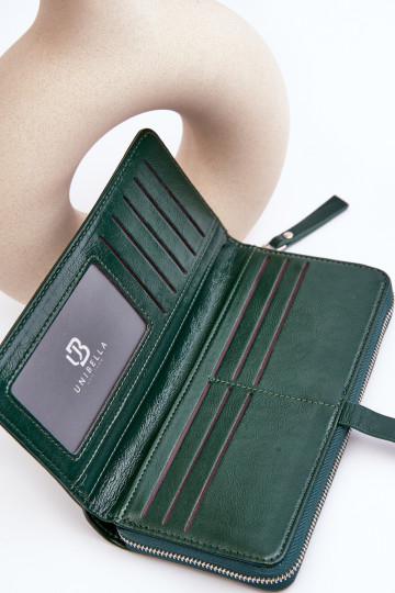 Moteriška lakuota magnetinė piniginė tamsiai žalia balta