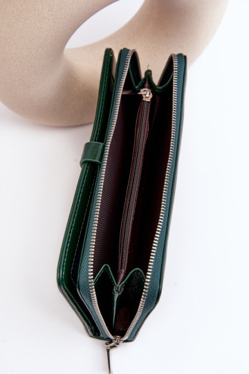 Moteriška lakuota magnetinė piniginė tamsiai žalia balta 2