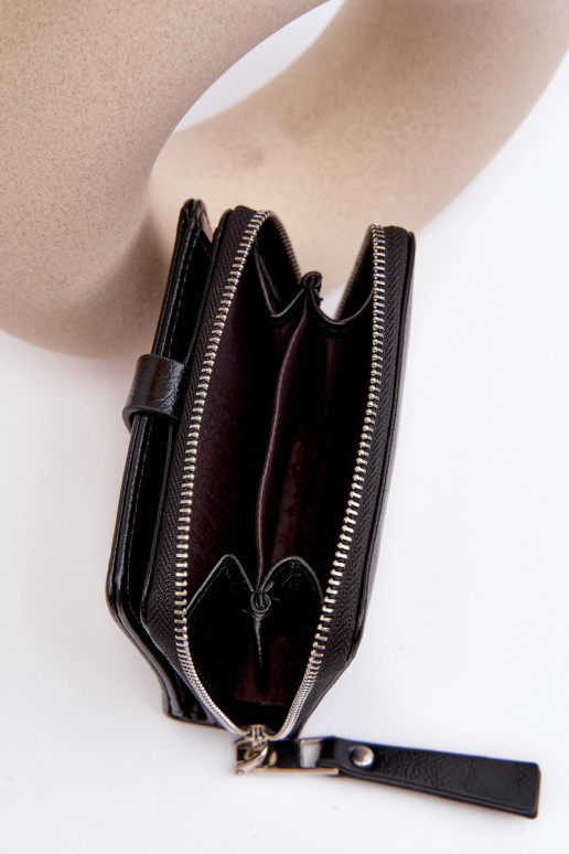 Moteriška lakinė odinė piniginė, juoda Zalirna