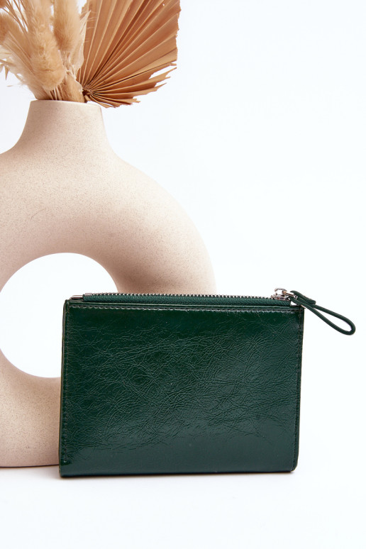 Moteriška tamsiai žalia eko-odinė piniginė Cudea