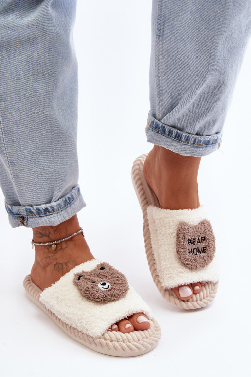 Moteriškos šlepetės su meškiuku, smėlio spalvos Lavetire