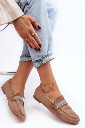 Moteriški mokasinai su cirkoniais Šviesiai rudos spalvos Ralrika 2