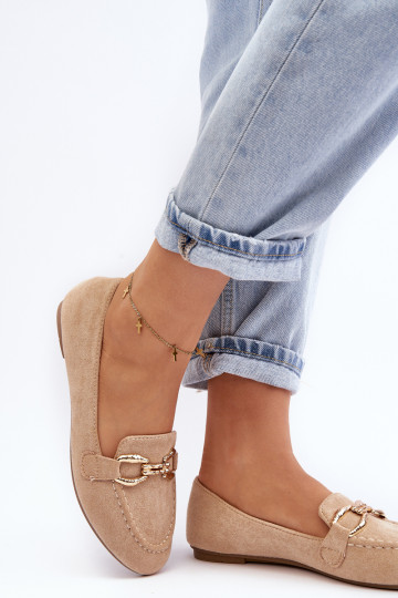 Moteriški smėlio spalvos Ganos bateliai su dekoracija 2