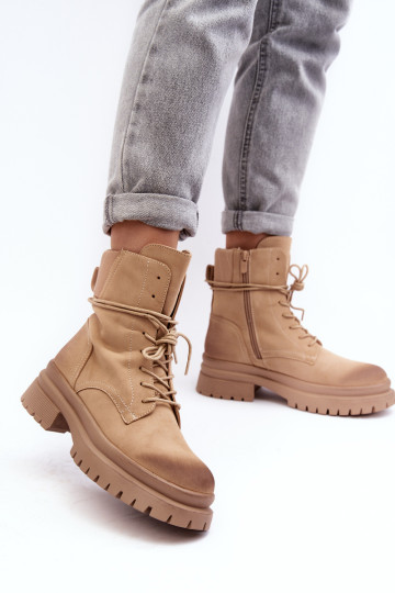 Moteriški „Trapper“ batai ant storo pado, smėlio spalvos „Narelona“. 2