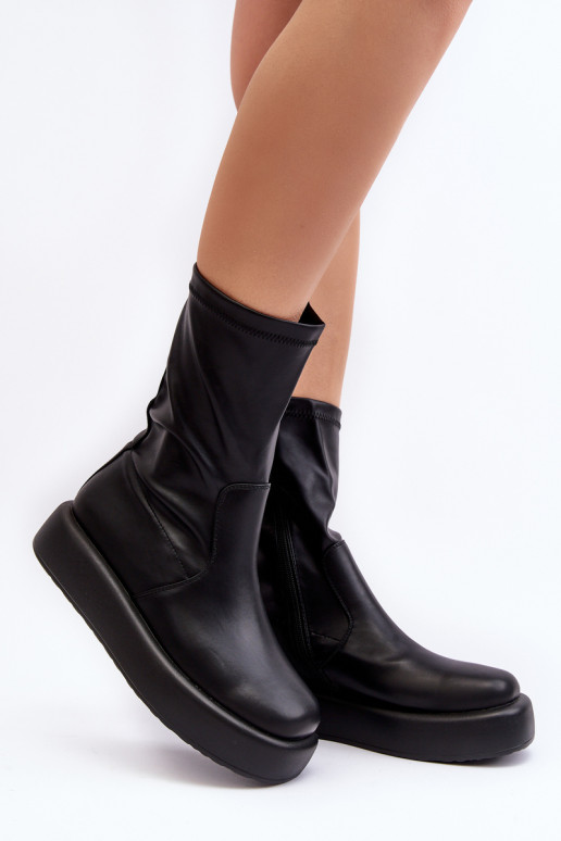 Moteriški batai su platforma, ekologiška oda, juoda Algedi