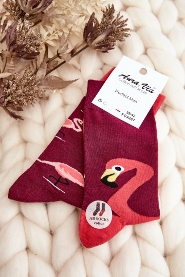 Neatitinkančios vyriškos flamingų kojinės, tamsiai rožinės spalvos