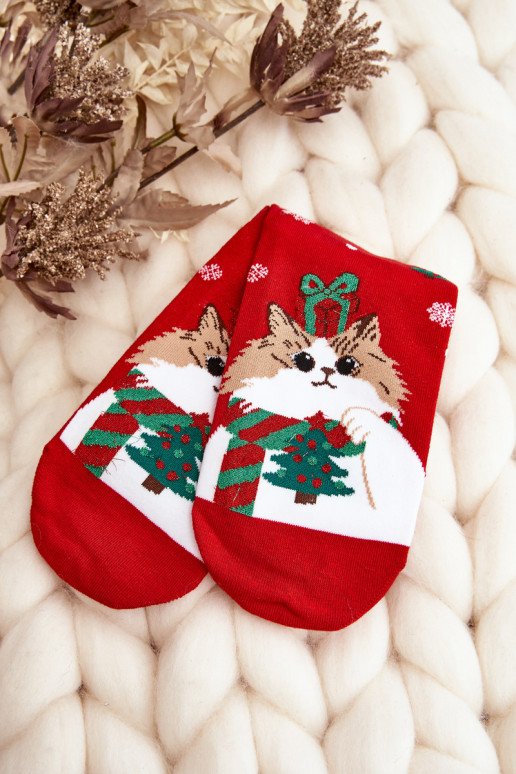 Moteriškos kalėdinės kojinės su raudonu kačiuku