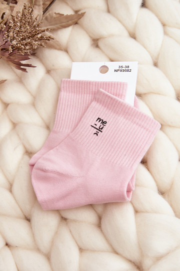Rožinės moteriškos medvilninės kojinės