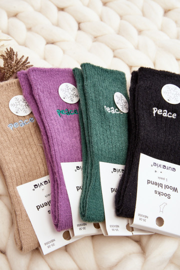 Moteriškos šiltos kojinės su pilku užrašu