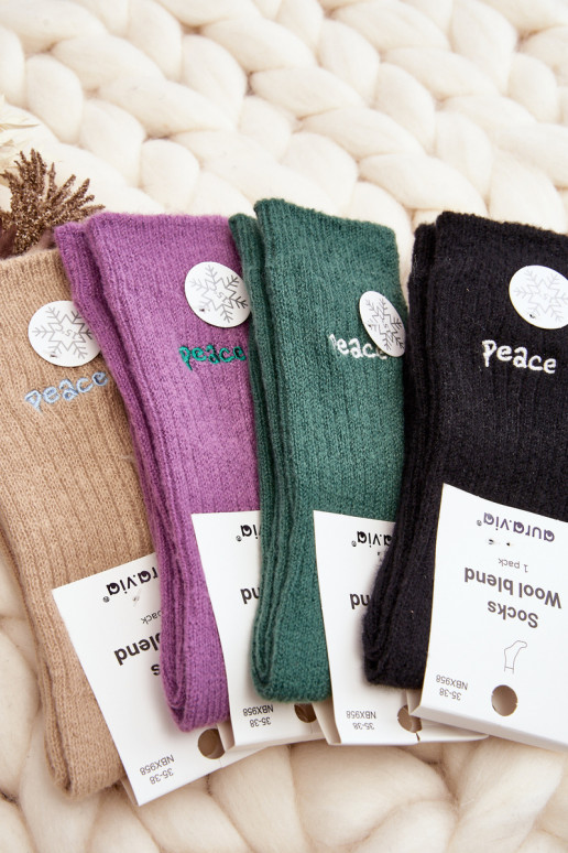 Moteriškos šiltos kojinės su rožiniu užrašu