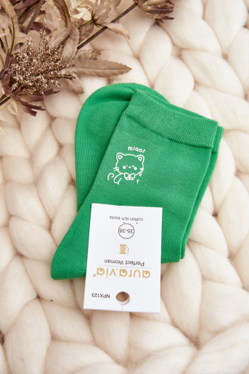 Moteriškos glotnios kojinės su kačiuku, žalios